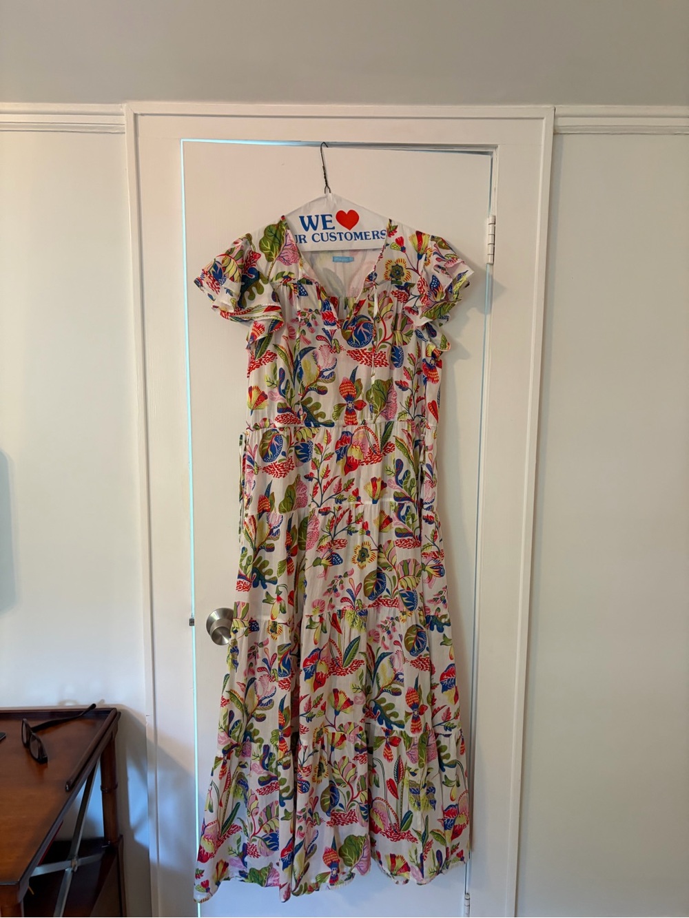 J. McLaughlin Cream Floral Tiered Maxi Dress with Multicolor Botanicals